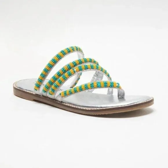 FREE PEOPLE NIB Beatrice Beaded Flat Sandals / Platino Combo - 7.5 ($100)