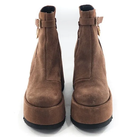 FREE PEOPLE NWOB Sabrina Brown Suede Platform Wedge Boots Buckles