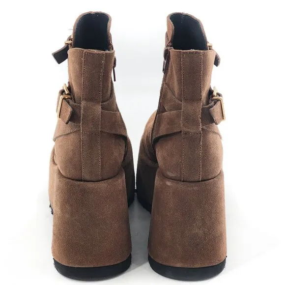 FREE PEOPLE NWOB Sabrina Brown Suede Platform Wedge Boots Buckles