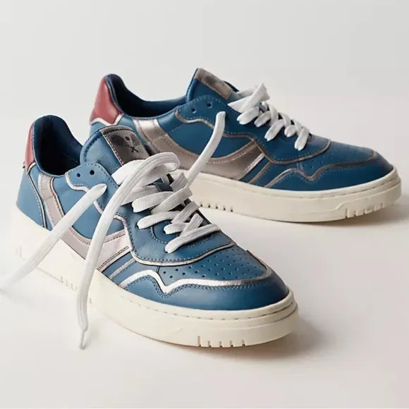 FREE PEOPLE Retro Thirty Love Sneakers 7 Blue Combo $138 Retail NEW