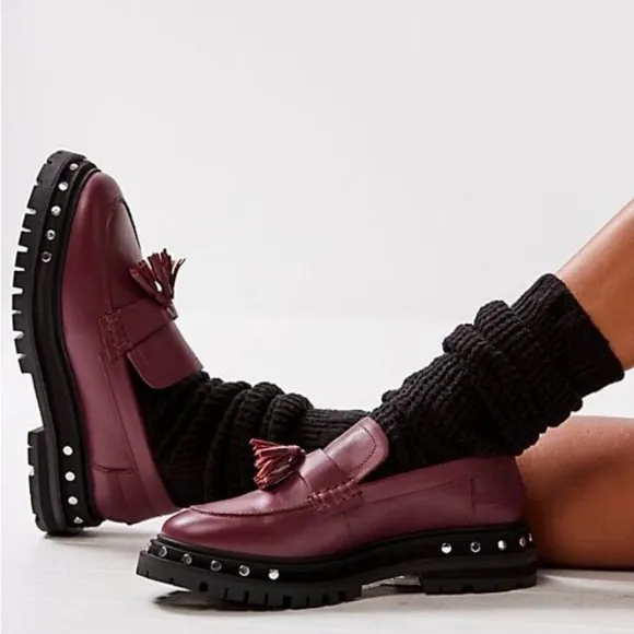 Free‎ People Teagan Tassel Loafers Platform Studded Mulberry 8.5