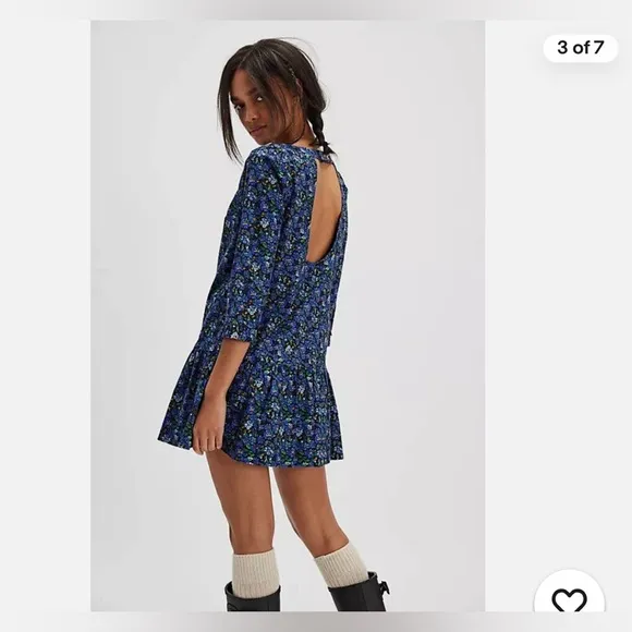 Free People The Avenue Floral Mini Dress in Navy Combo Size S. NWT