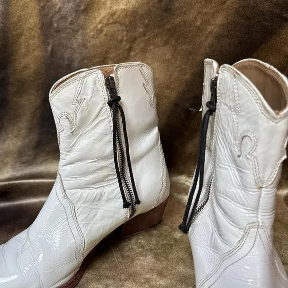 Free people western boho white patent leather cowboy boots new frontier sz 10