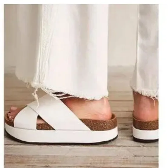 Free People White Cross Strap Sandals