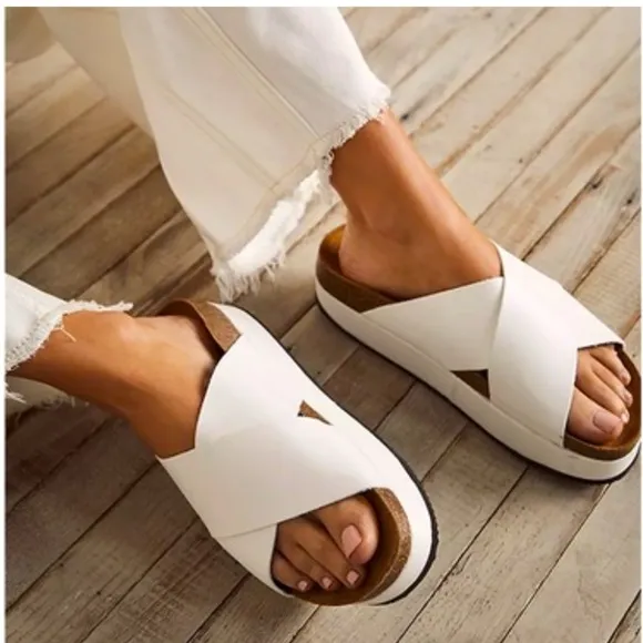 Free People White Cross Strap Sandals