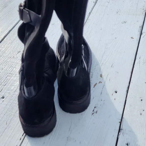 Free People Women's Black Suede Tristie Buckle Boots Sz US 7.5 EU 40