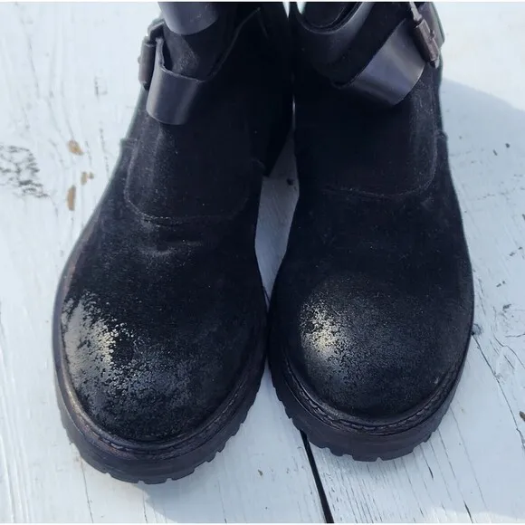 Free People Women's Black Suede Tristie Buckle Boots Sz US 7.5 EU 40