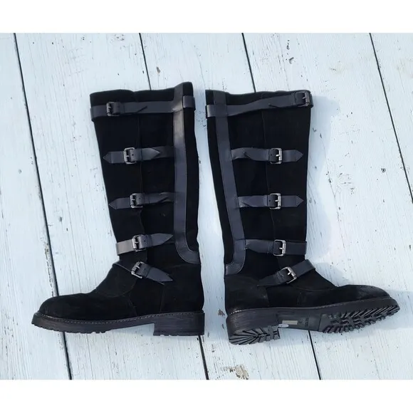 Free People Women's Black Suede Tristie Buckle Boots Sz US 7.5 EU 40