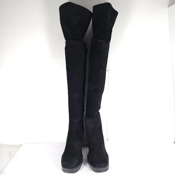 Free People Women's Echo US6-6,5 EU37 Black Suede Platform Over The Knee Boots