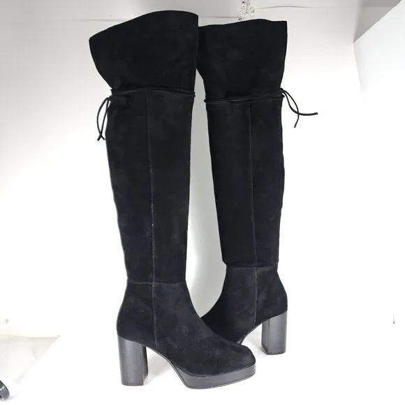 Free People Women's Echo US6-6,5 EU37 Black Suede Platform Over The Knee Boots