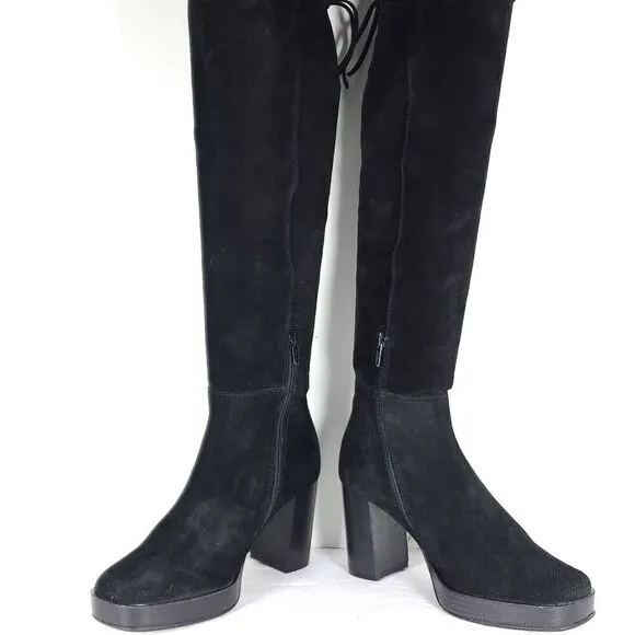 Free People Women's Echo US6-6,5 EU37 Black Suede Platform Over The Knee Boots