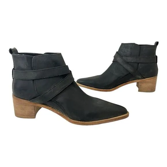 Free People Womens Size 40 US 10 Black Leather Back Loop Western Ankle Boots New