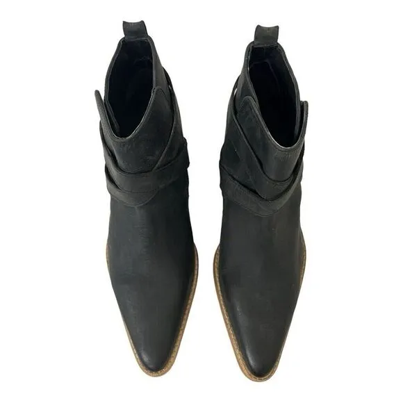 Free People Womens Size 40 US 10 Black Leather Back Loop Western Ankle Boots New