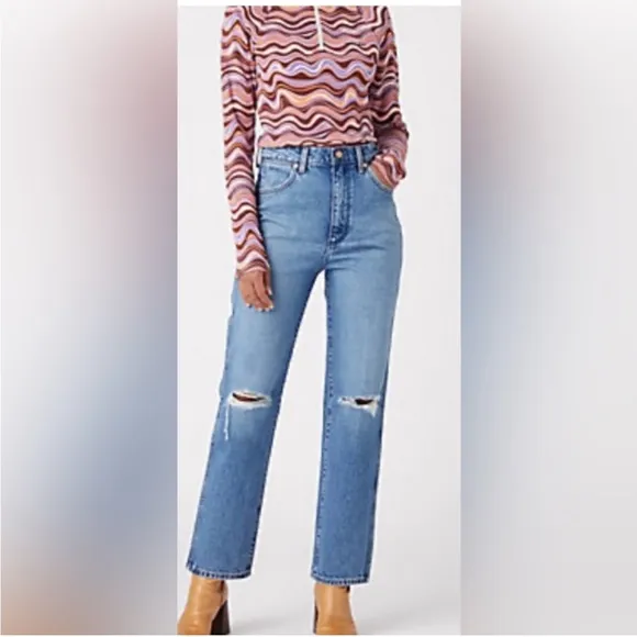 FREE PEOPLE X WRANGLER Wild West High Rise Straight Jeans. NWT