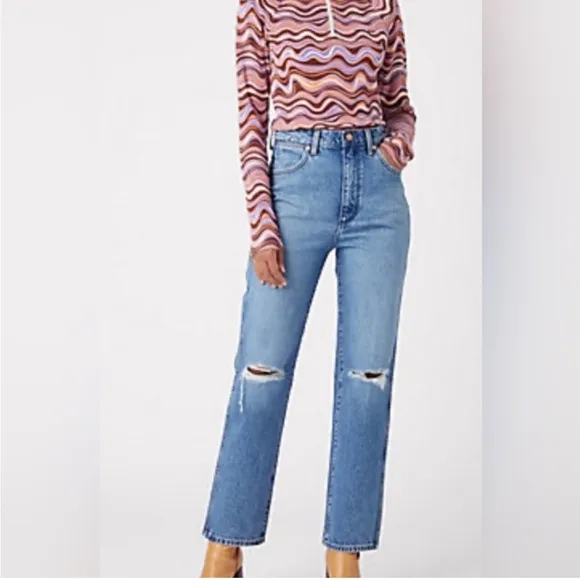 FREE PEOPLE X WRANGLER Wild West High Rise Straight Jeans. NWT