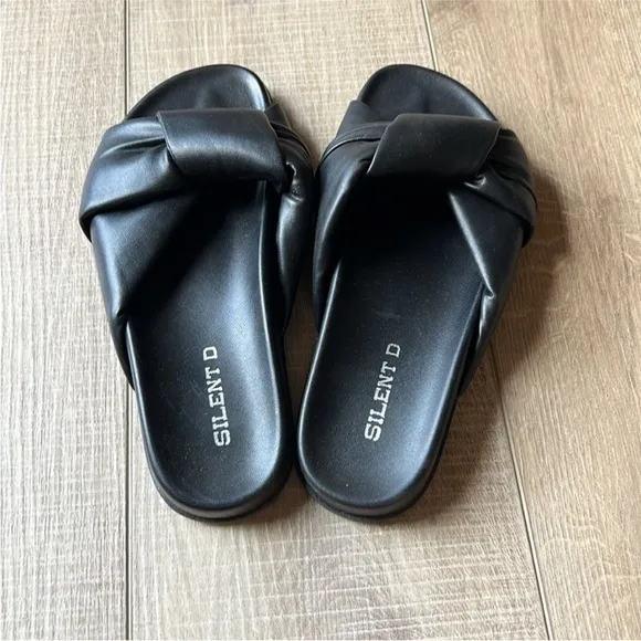 Free People x Silent D Herron Sandals Black Leather Puffy Slides NWOB EU 38 US 8
