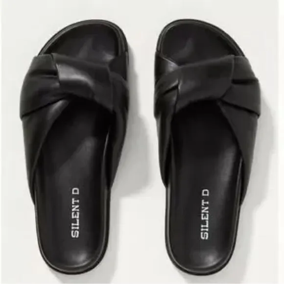 Free People x Silent D Herron Sandals Black Leather Puffy Slides NWOB EU 38 US 8