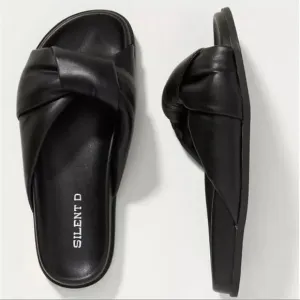 Free People x Silent D Herron Sandals Black Leather Puffy Slides NWOB EU 38 US 8
