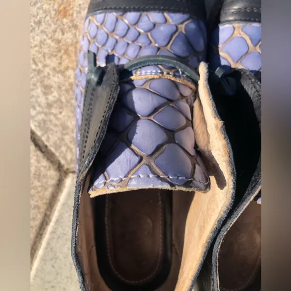 ❤️Freebird by Steven Mabel Croc Leather Blue Black Loafers Size 7