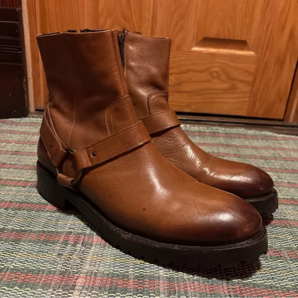 Freebird By Steven Mens Brown Leather Zipper Biker Boot Size 13 Ozzie