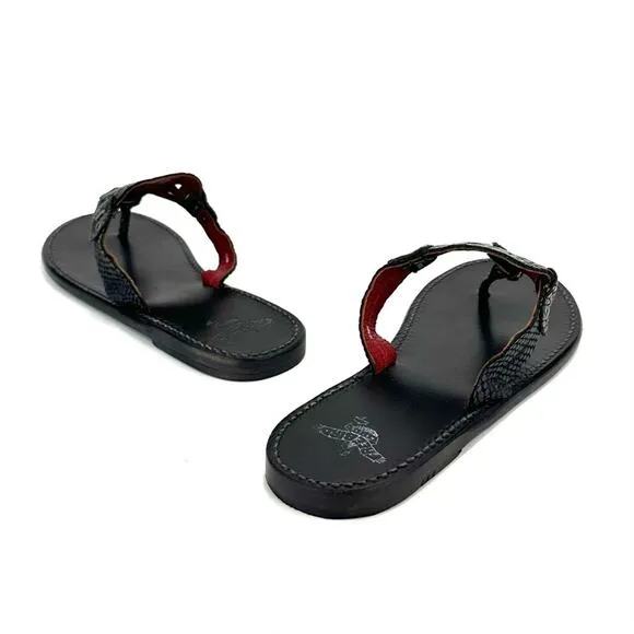 FREEBIRD BY STEVEN VALLARTA BLACK LEATHER MOON &amp; STAR CUTOUT FLAT THONG SANDAL🆕