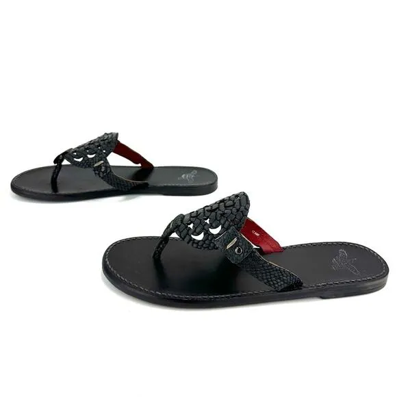 FREEBIRD BY STEVEN VALLARTA BLACK LEATHER MOON &amp; STAR CUTOUT FLAT THONG SANDAL🆕