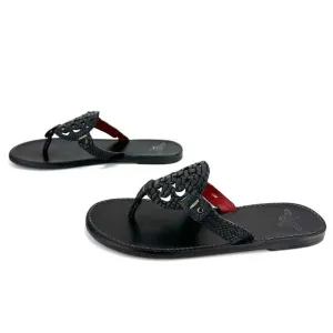 FREEBIRD BY STEVEN VALLARTA BLACK LEATHER MOON &amp; STAR CUTOUT FLAT THONG SANDAL🆕