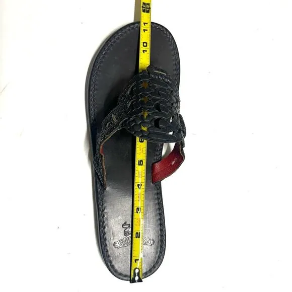 FREEBIRD BY STEVEN VALLARTA BLACK LEATHER MOON &amp; STAR CUTOUT FLAT THONG SANDAL🆕