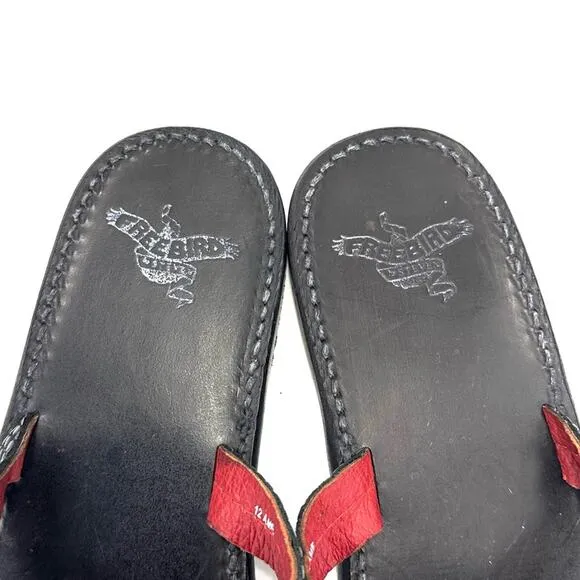 FREEBIRD BY STEVEN VALLARTA BLACK LEATHER MOON &amp; STAR CUTOUT FLAT THONG SANDAL🆕