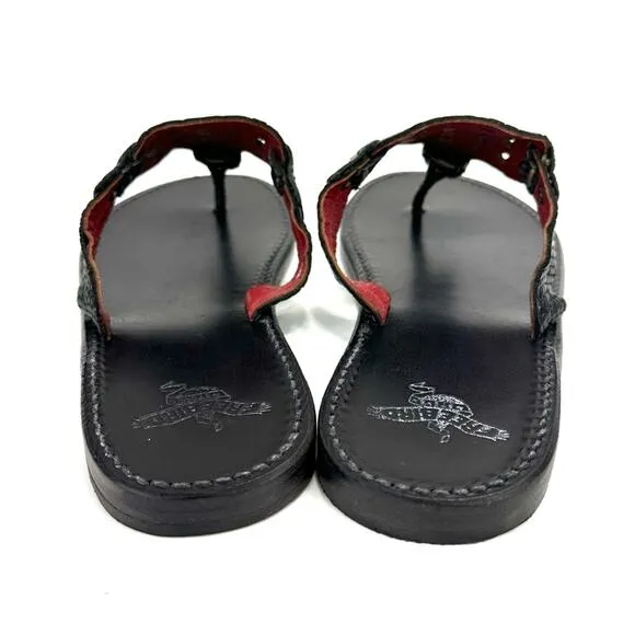 FREEBIRD BY STEVEN VALLARTA BLACK LEATHER MOON &amp; STAR CUTOUT FLAT THONG SANDAL🆕