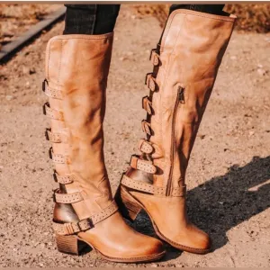 Freebird Callisto leather strappy tall boots Taupe size 7