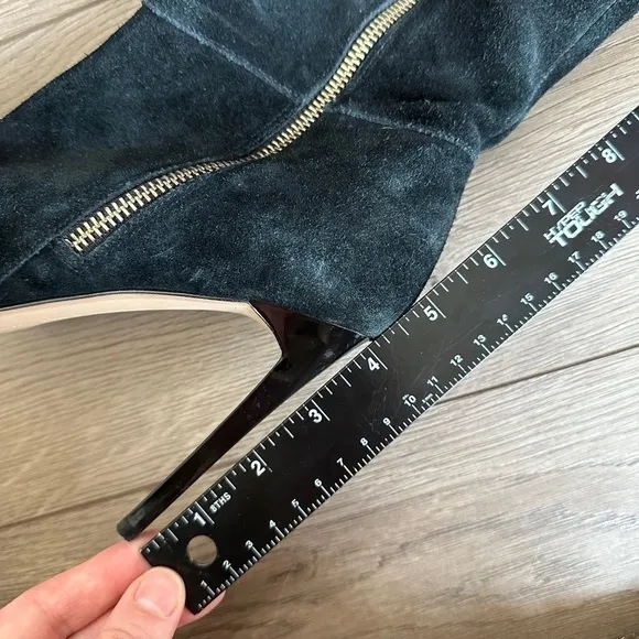 French Connection Molly Suede Tall High Boots Gold Zip Stiletto Heel black boot