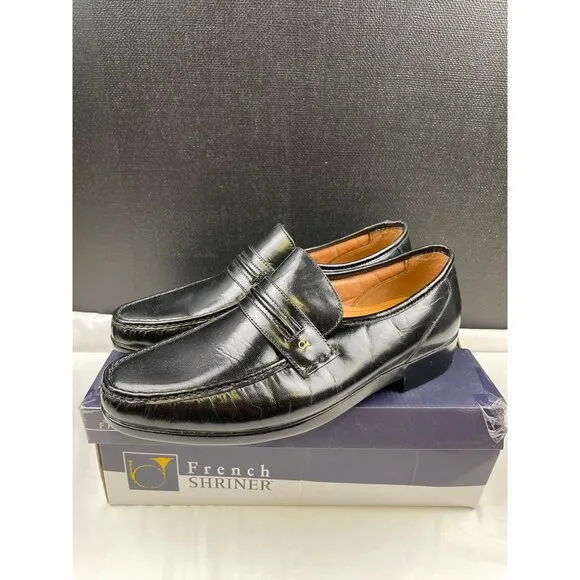 French Shriner Men's Black Leather Shoes/ Loafers Size 12M SKU 4082