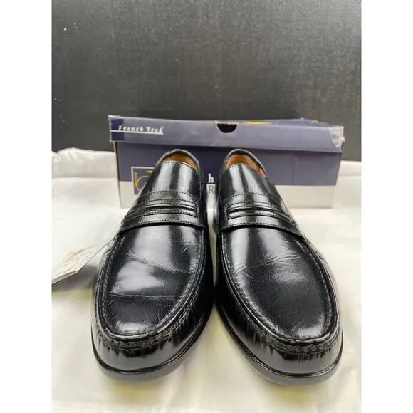 French Shriner Men's Black Leather Shoes/ Loafers Size 12M SKU 4082