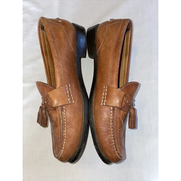 French Shriners Casual Loafers Mens Size 11 Medium Brown Leather Tassels Comfort
