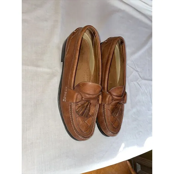 French Shriners Casual Loafers Mens Size 11 Medium Brown Leather Tassels Comfort
