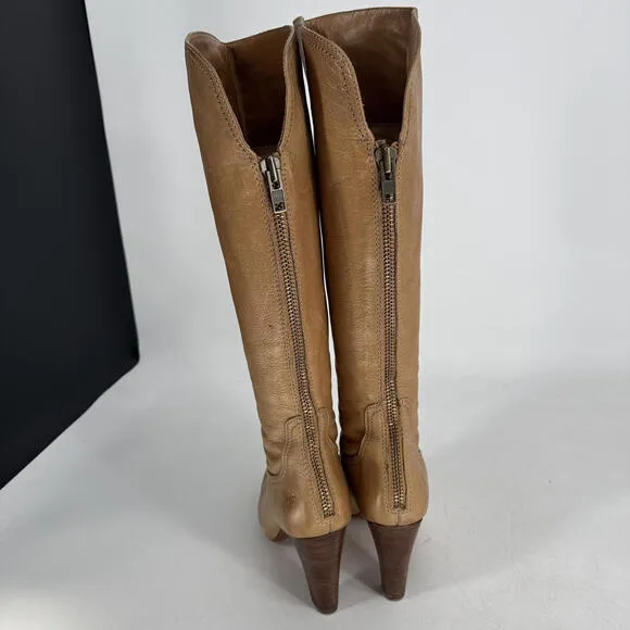 Frye 7.5 M Miranda Back Zip Boots Beige Cream Heel Classic 70s Leather Knee High