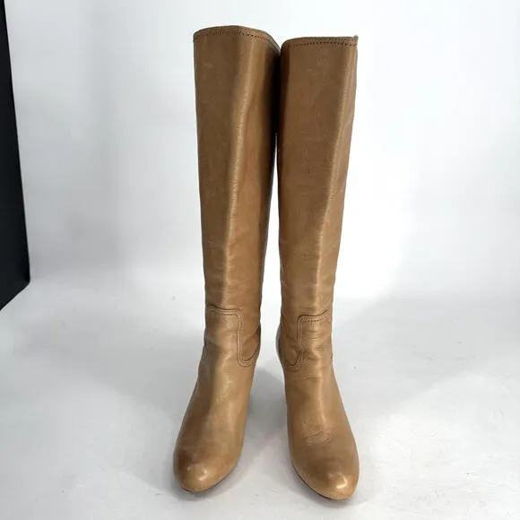 Frye 7.5 M Miranda Back Zip Boots Beige Cream Heel Classic 70s Leather Knee High