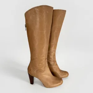 Frye 7.5 M Miranda Back Zip Boots Beige Cream Heel Classic 70s Leather Knee High
