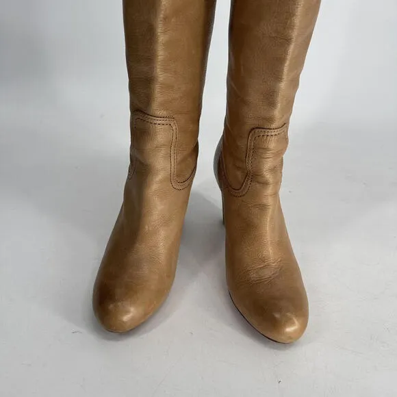 Frye 7.5 M Miranda Back Zip Boots Beige Cream Heel Classic 70s Leather Knee High