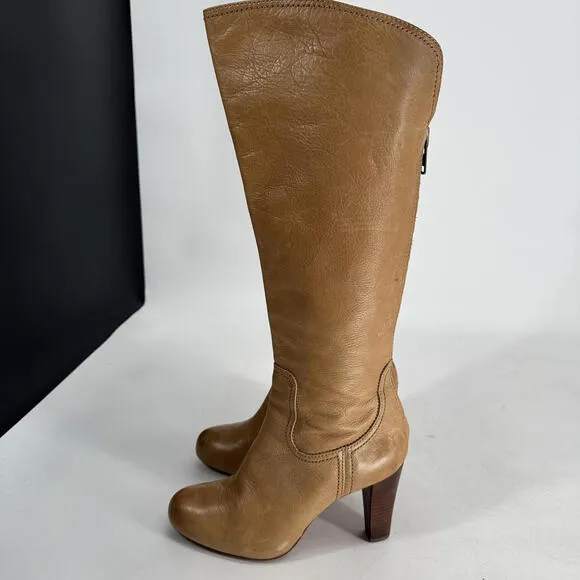 Frye 7.5 M Miranda Back Zip Boots Beige Cream Heel Classic 70s Leather Knee High