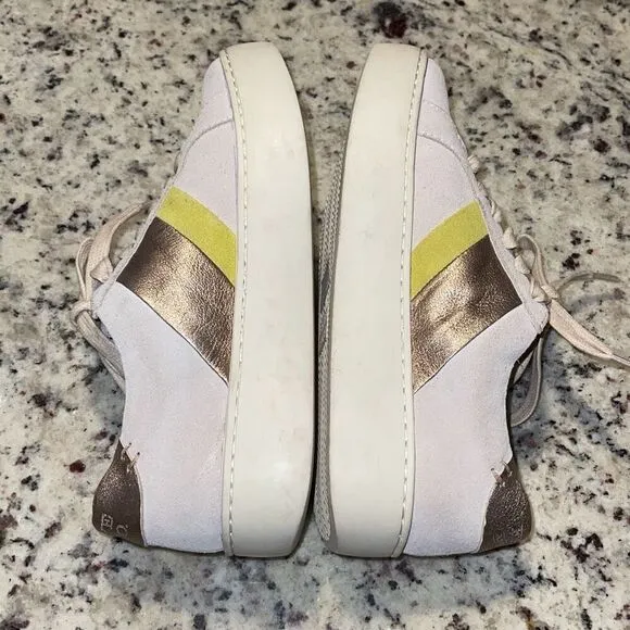 Frye &amp; Co. Hallie Low Suede Casual Sneakers Cream / Gold Women's Size 6