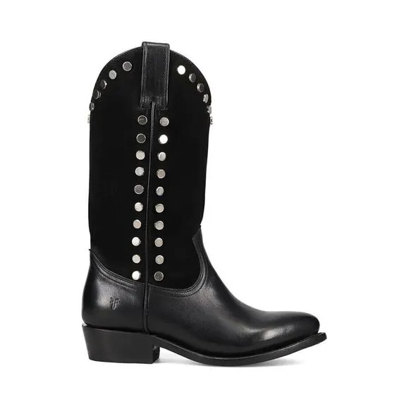 Frye Billy Women Black Stud Block Heel Pointed Toe Pull-on Western Boots ZPO1209