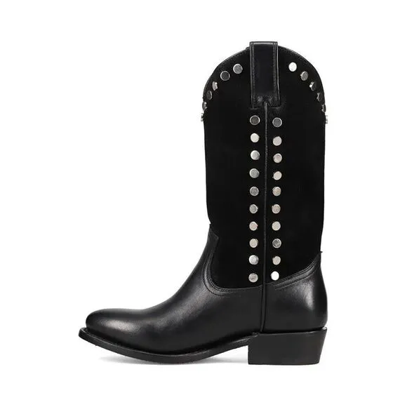 Frye Billy Women Black Stud Block Heel Pointed Toe Pull-on Western Boots ZPO1209