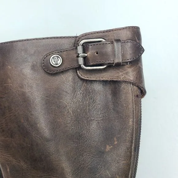 Frye Boots Brown Leather Riding Back Zip Women's Boots‎ Size 6.5