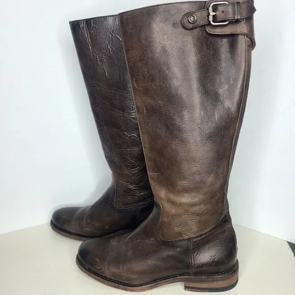 Frye Boots Brown Leather Riding Back Zip Women's Boots‎ Size 6.5