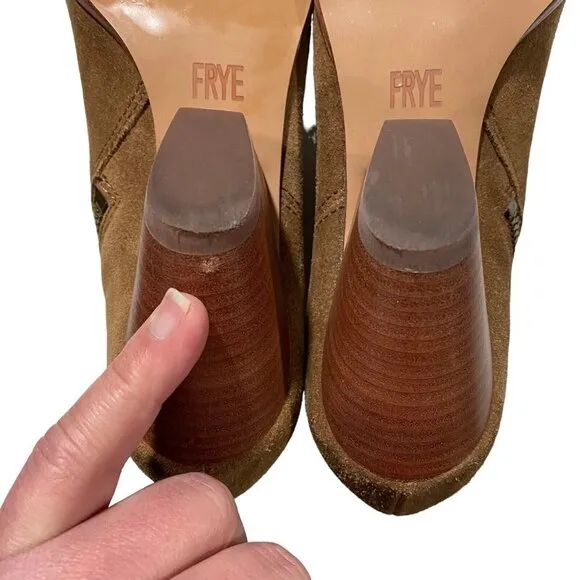 Frye Boots Reina Women Suede Leather Zipper Ankle Boots Booties Cognac Sz 6M