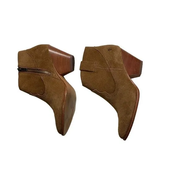 Frye Boots Reina Women Suede Leather Zipper Ankle Boots Booties Cognac Sz 6M