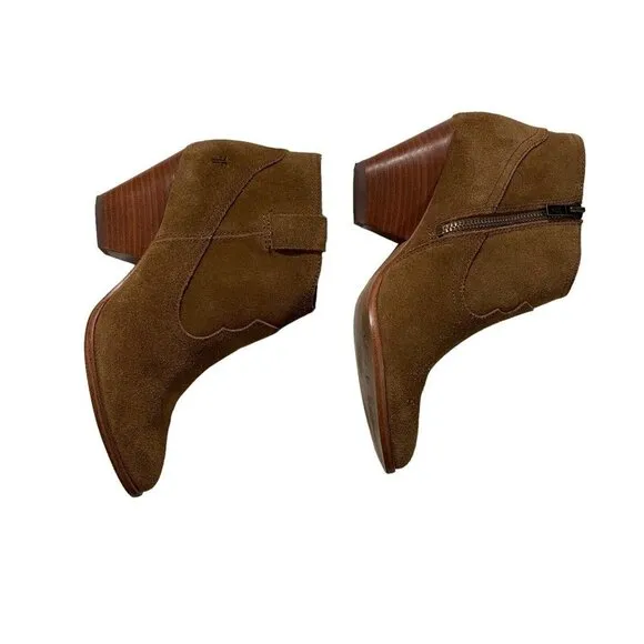 Frye Boots Reina Women Suede Leather Zipper Ankle Boots Booties Cognac Sz 6M