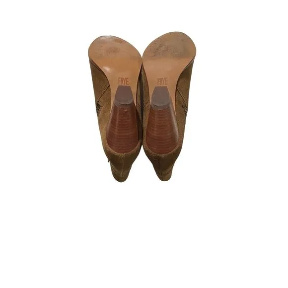 Frye Boots Reina Women Suede Leather Zipper Ankle Boots Booties Cognac Sz 6M